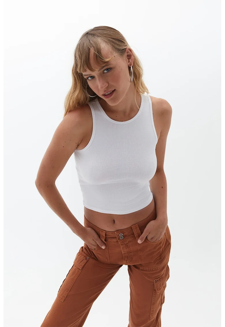 Top crop din amestec de bumbac, Alb optic