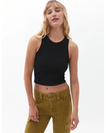 Top crop din amestec de bumbac, Negru