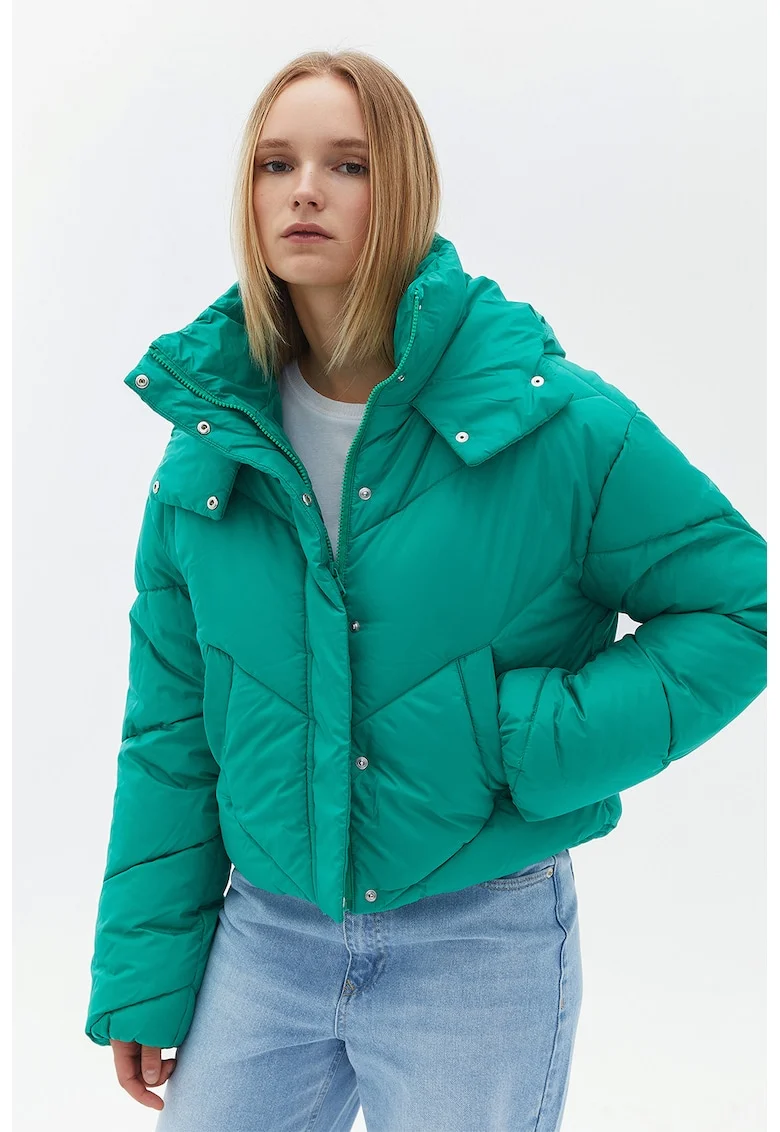Geaca matlasata cu gluga, Verde aquamarin