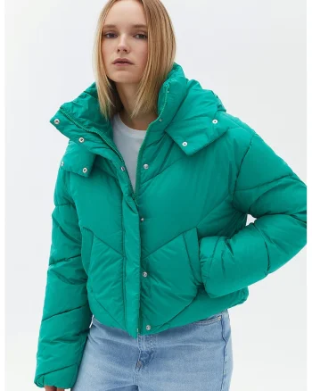 Geaca matlasata cu gluga, Verde aquamarin