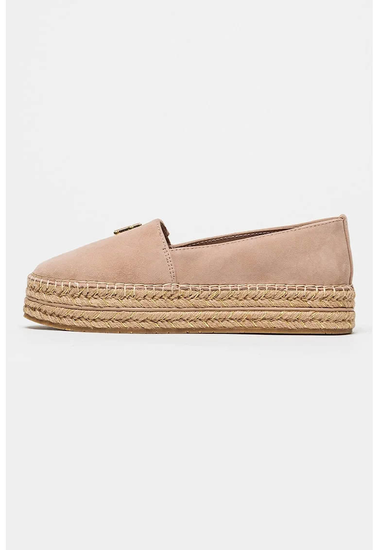 Espadrile din piele intoarsa cu talpa flatform, Auriu/Roz prafuit