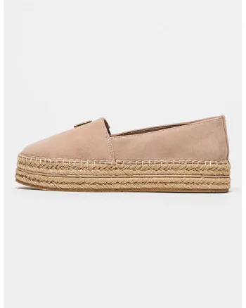 Espadrile din piele intoarsa cu talpa flatform, Auriu/Roz prafuit