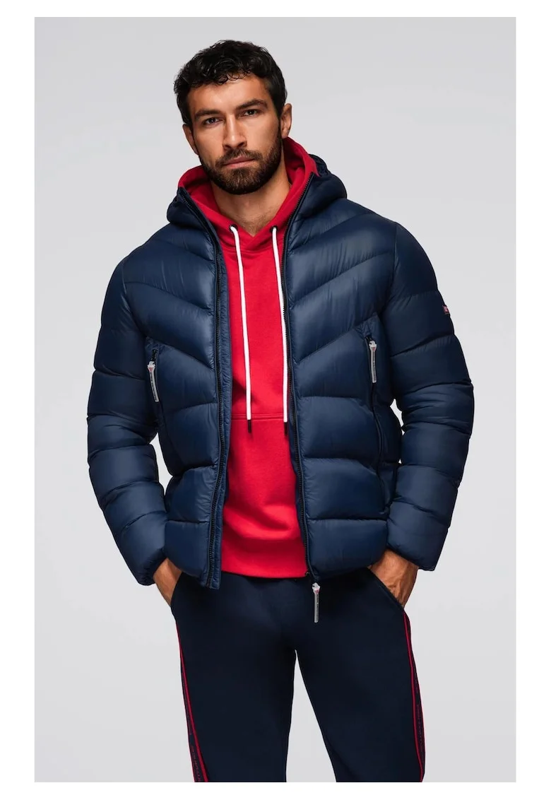 Jacheta matlasata moderna din materiale combinate  OM-JAHP-0303, Albastru inchis