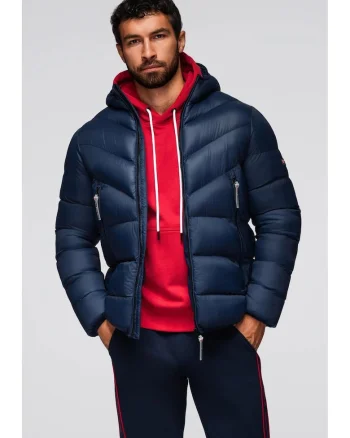 Jacheta matlasata moderna din materiale combinate  OM-JAHP-0303, Albastru inchis