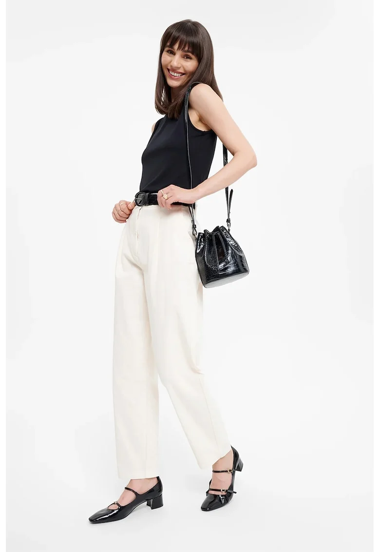 Top din amestec de viscoza cu model uni, Negru