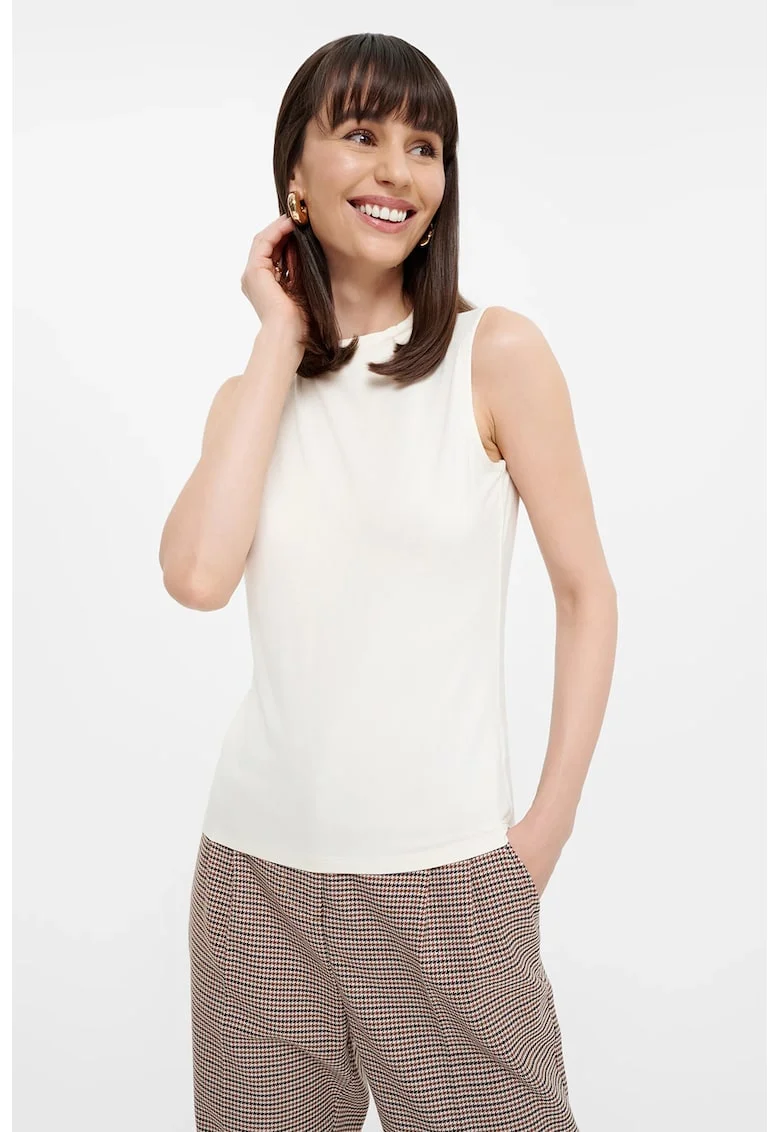 Top din amestec de viscoza cu model uni, Alb