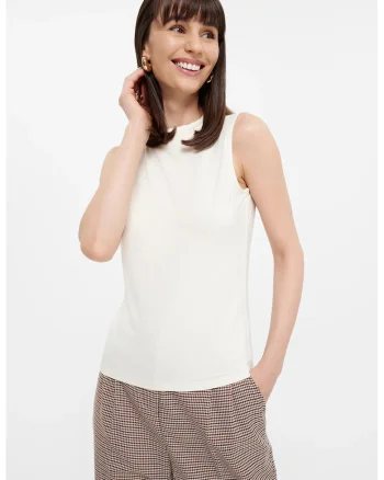 Top din amestec de viscoza cu model uni, Alb
