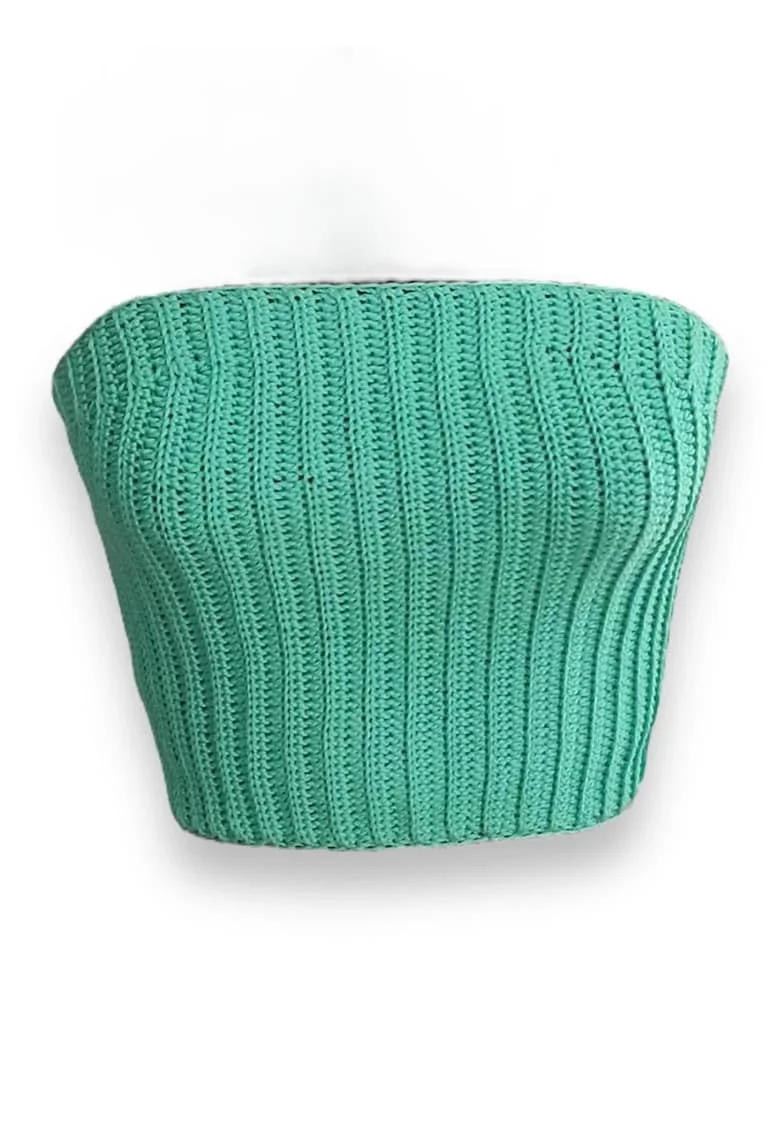 Top crop cu panglica din satin, Verde