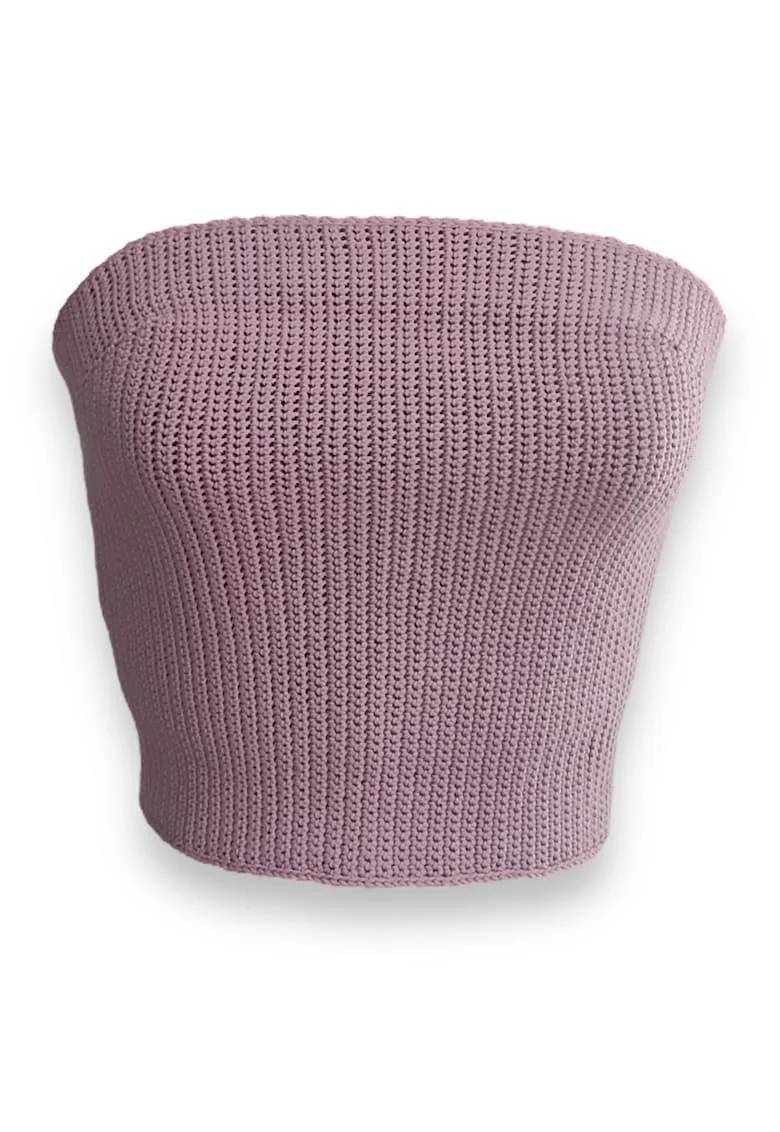 Top crop cu panglica din satin, Violet prafuit