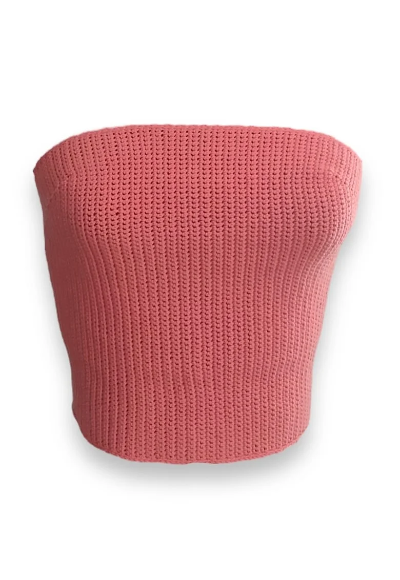 Top crop cu panglica din satin, Coral