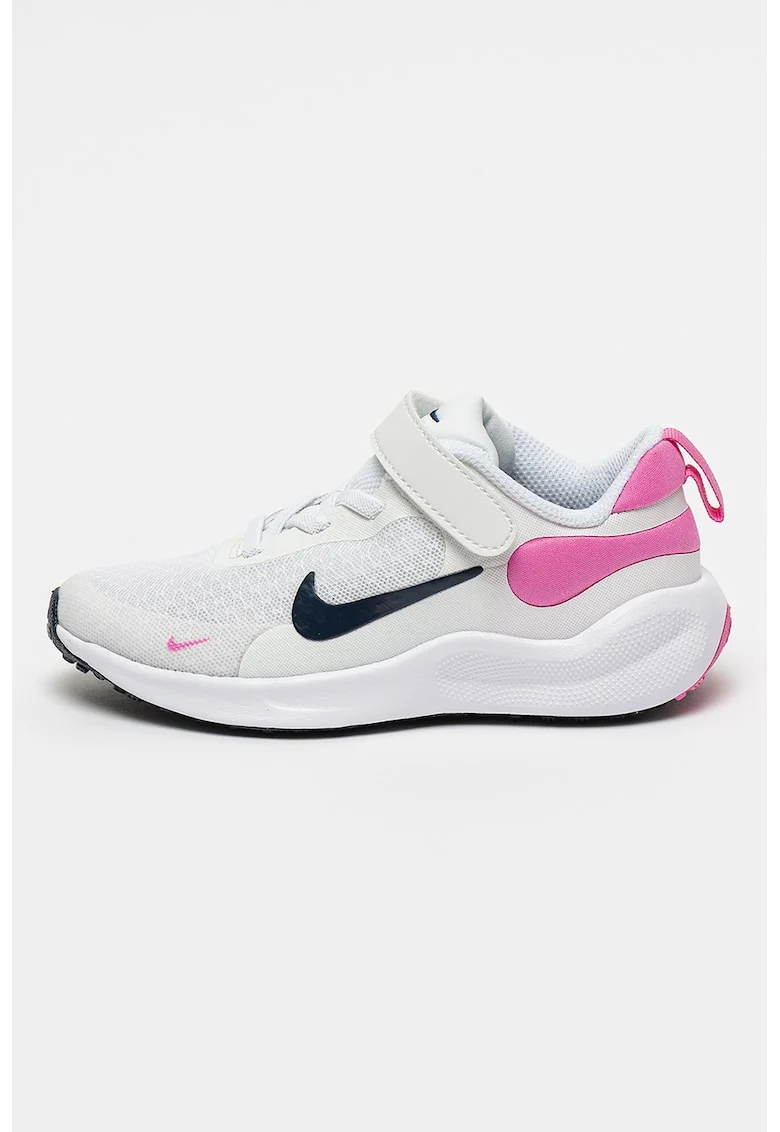 Pantofi Revolution 7 cu amortizare si velcro, pentru alergare, Alb optic/Roz