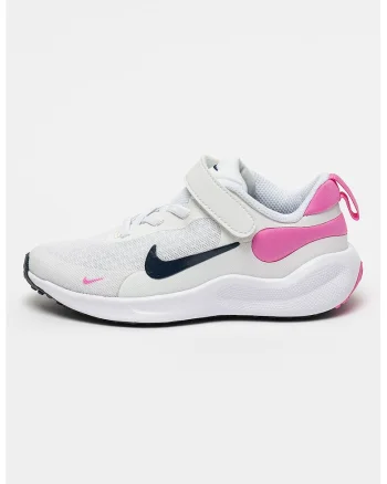 Pantofi Revolution 7 cu amortizare si velcro, pentru alergare, Alb optic/Roz