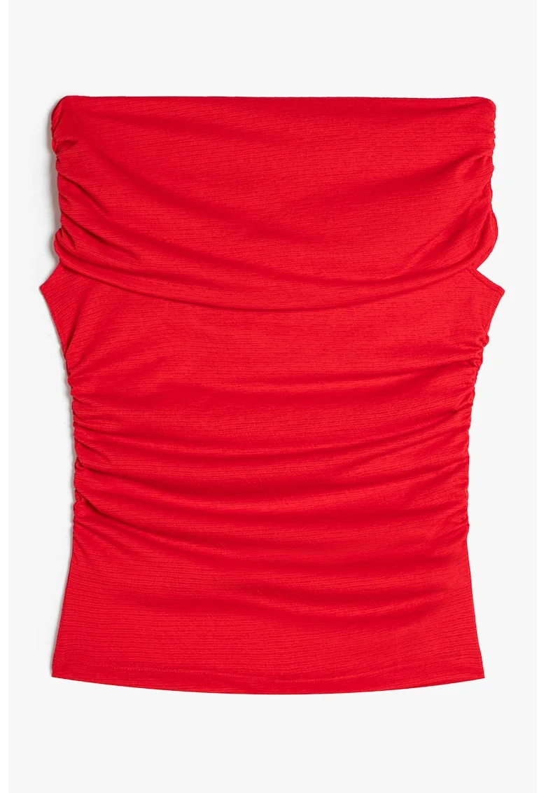 Top slim fit cu decolteu pe umeri, Alb/Albastru deschis