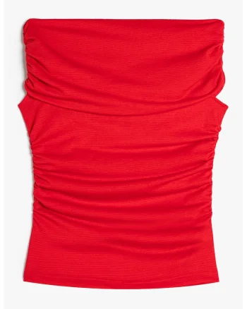 Top slim fit cu decolteu pe umeri, Alb/Albastru deschis