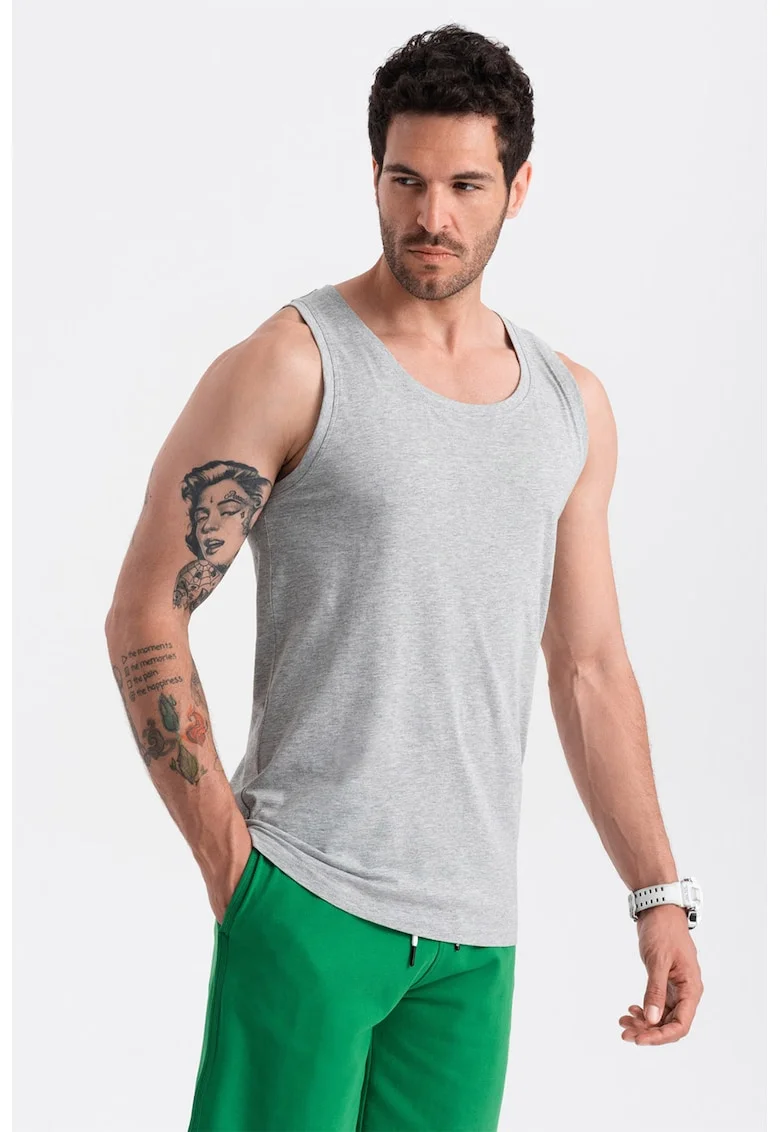 Top din bumbac cu model uni, Gri melange