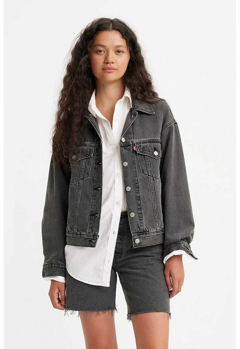 Jacheta relaxed fit din denim 90's Trucker, Negru stins