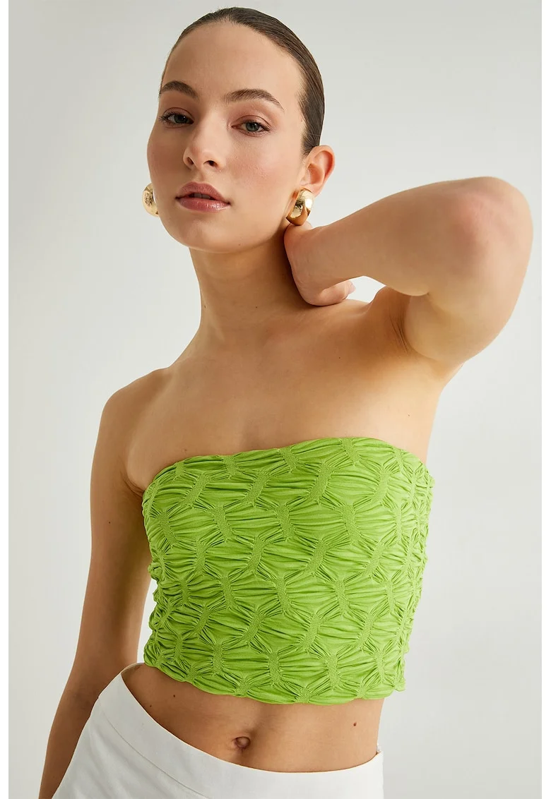 Top crop cu aspect texturat, Verde lime