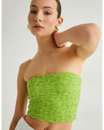 Top crop cu aspect texturat, Verde lime