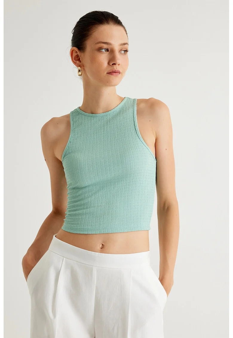 Top crop cu aspect texturat, Verde menta
