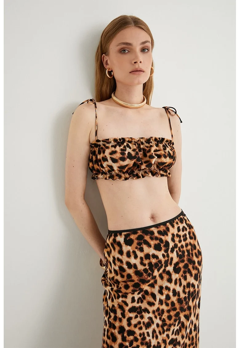 Top crop cu animal print, Maro