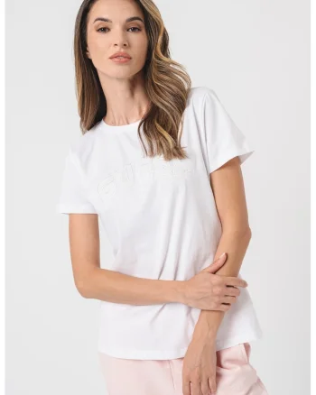 Tricou cu logo brodat, pentru fitness, Alb optic
