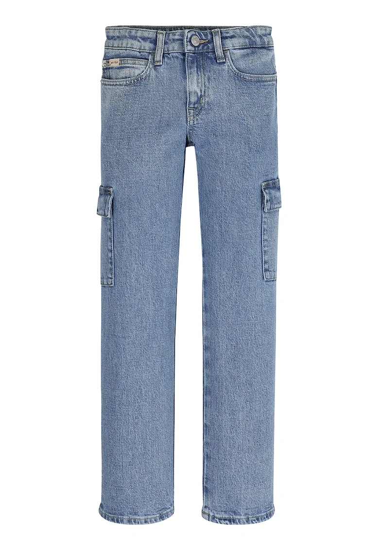Blugi cargo drepti din denim, Albastru deschis