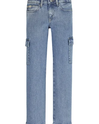 Blugi cargo drepti din denim, Albastru deschis
