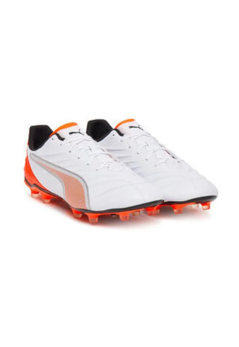 Pantofi de fotbal barbati,  piele ecologica, alb/portocaliu