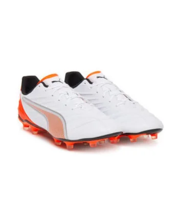Pantofi de fotbal barbati,  piele ecologica, alb/portocaliu