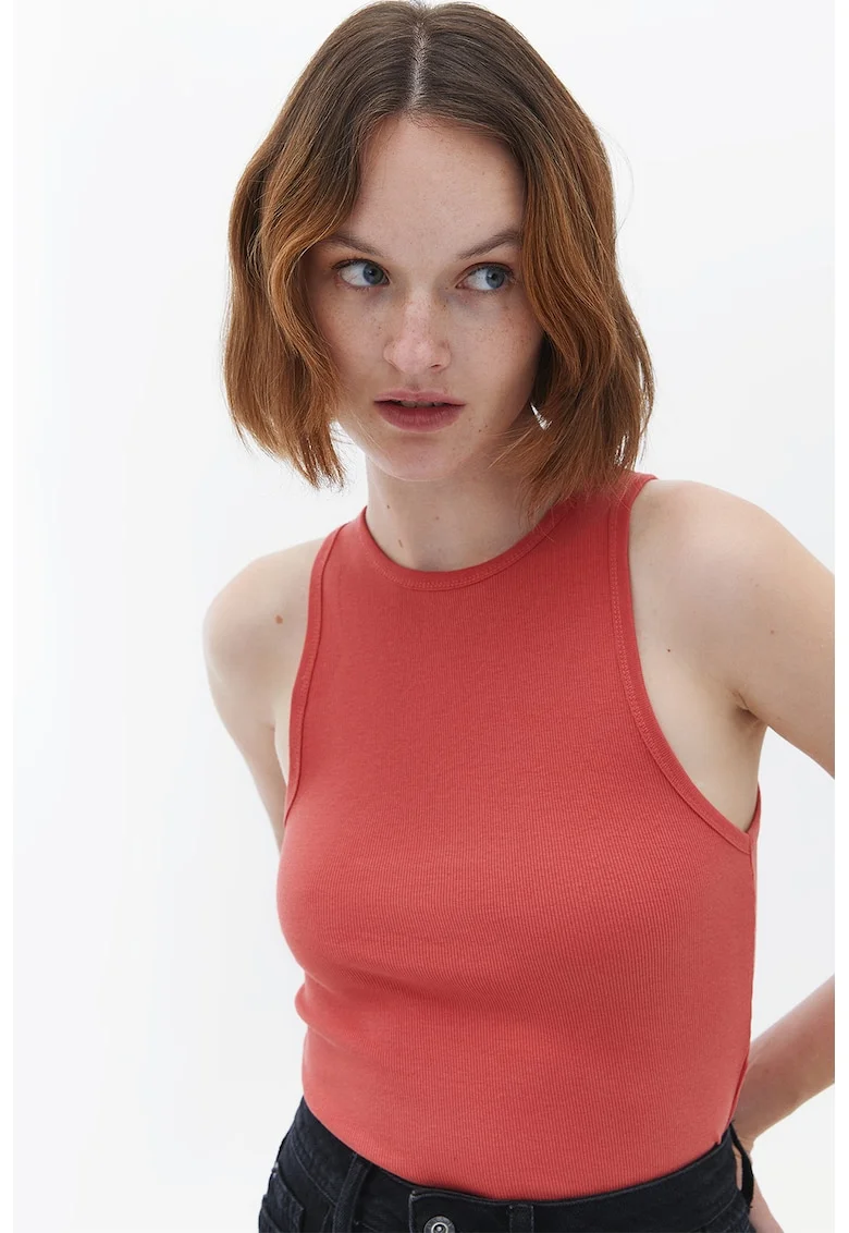 Top crop din amestec de bumbac, Coral