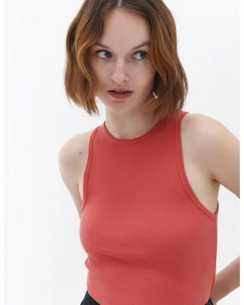 Top crop din amestec de bumbac, Coral