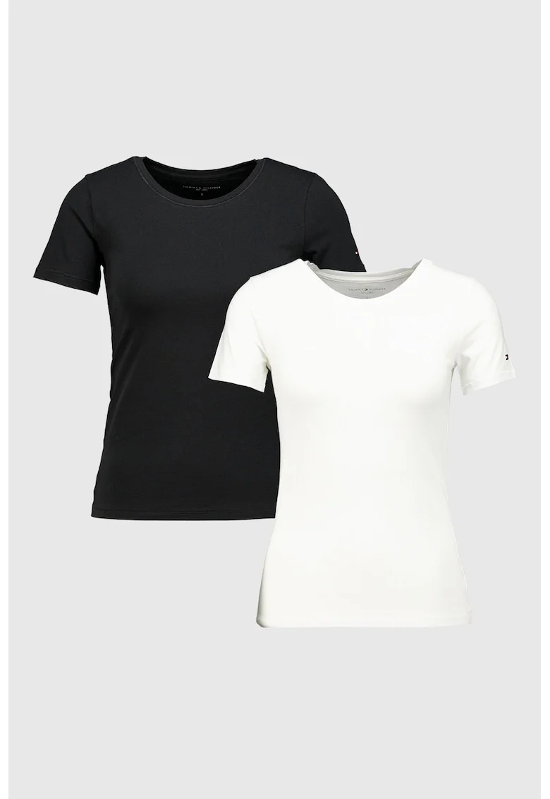 Set de tricouri de casa din amestec de bumbac cu croiala slim fit - 2 piese, Alb/Negru