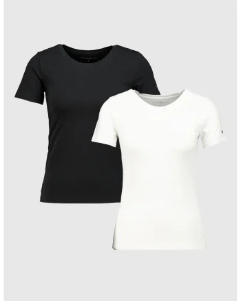 Set de tricouri de casa din amestec de bumbac cu croiala slim fit - 2 piese, Alb/Negru