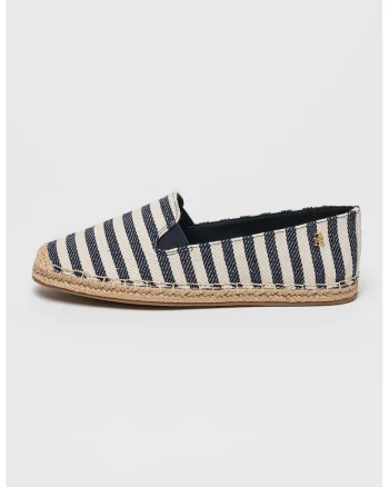Espadrile din bumbac cu model in dungi, Alb fildes/Bleumarin