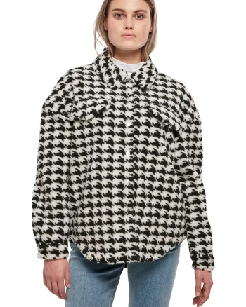 Jacheta pufoasa cu model houndstooth, Alb/Negru