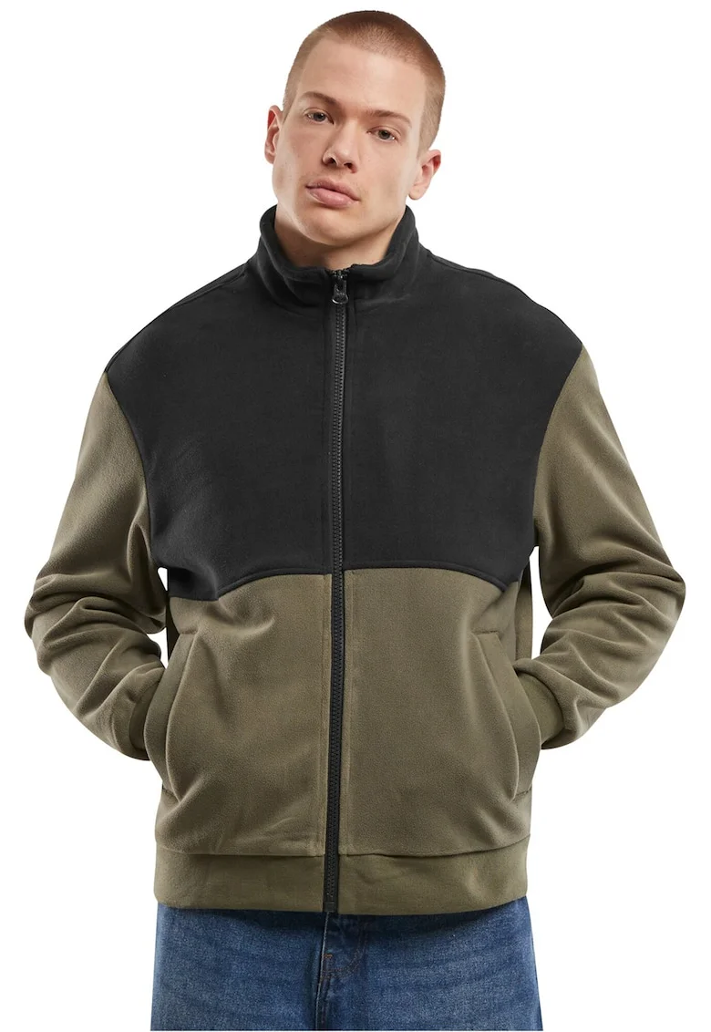 Jacheta colorblock cu buzunare laterale, Negru/Verde masliniu