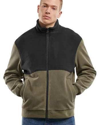 Jacheta colorblock cu buzunare laterale, Negru/Verde masliniu