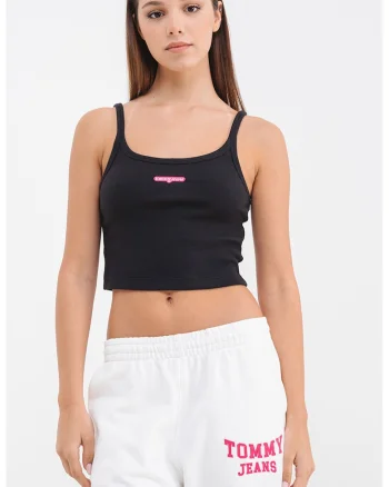Top crop cu detaliu cu logo discret, Negru