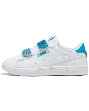 Pantofi sport cu detalii contrastante si banda velcro stralucitoare Smash 3.0, Alb
