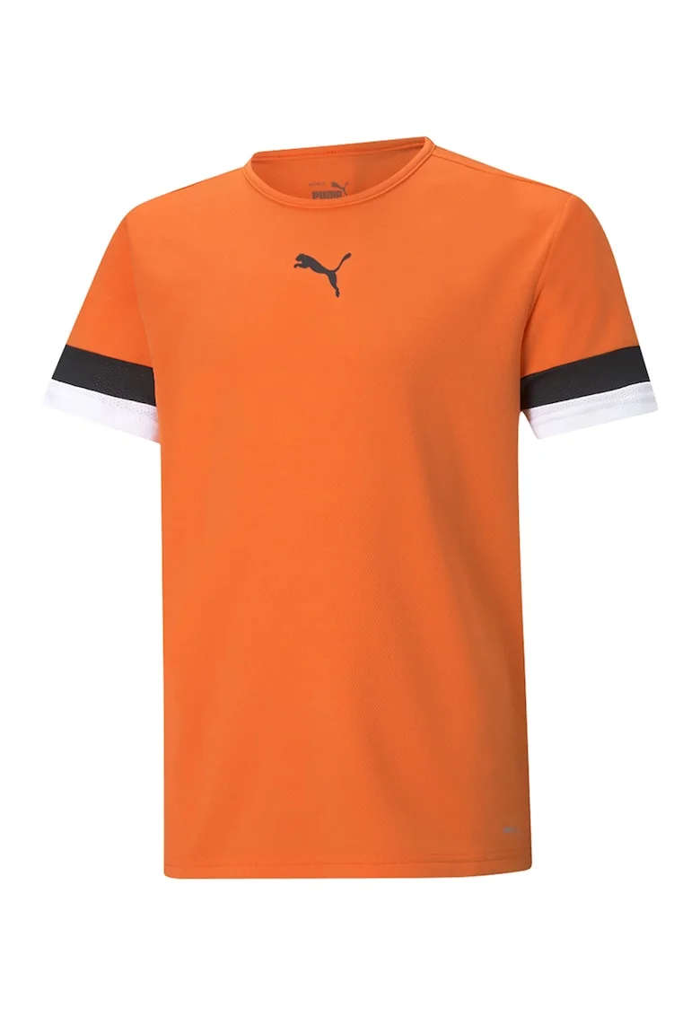Tricou cu decolteu la baza gatului si imprimeu logo pentru fotbal, Negru/Portocaliu mandarina