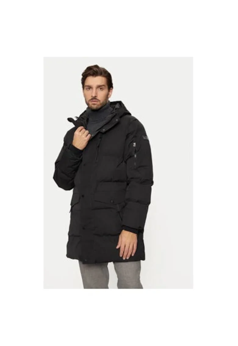 Geaca lunga barbati cu gluga, rezistenta la apa, Regular fit, Negru