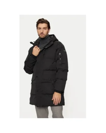 Geaca lunga barbati cu gluga, rezistenta la apa, Regular fit, Negru