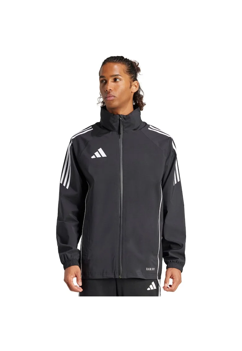 Jacheta sport barbati,  Tiro 24 Rain, alb-negru, poliester reciclat, cu gluga ajustabila, Alb/Negru