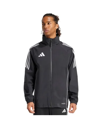 Jacheta sport barbati,  Tiro 24 Rain, alb-negru, poliester reciclat, cu gluga ajustabila, Alb/Negru