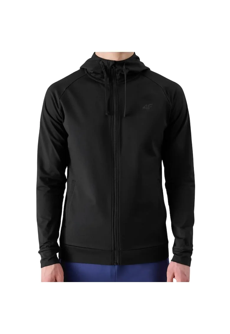 Hanorac sport barbatesc 4F, model FNK M512, negru intens, material elastic, poliester