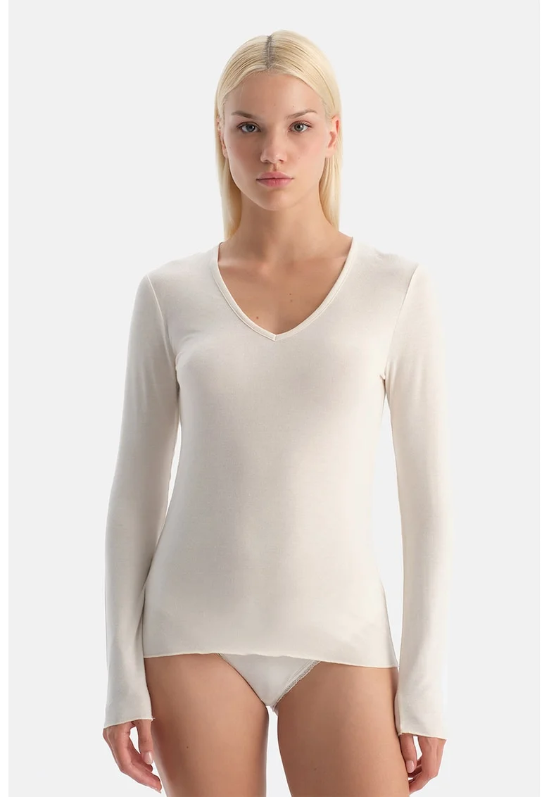 Bluza slim fit de casa din amestec de modal, Crem
