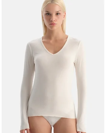 Bluza slim fit de casa din amestec de modal, Crem