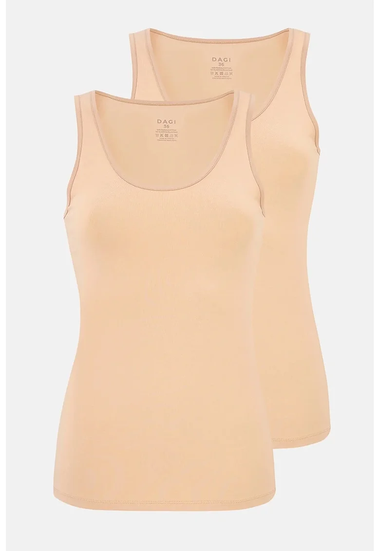 Set de top-uri slim fit cu decolteu rotund - 2 piese, Piersica