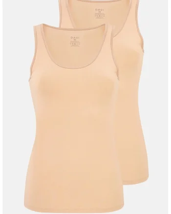 Set de top-uri slim fit cu decolteu rotund - 2 piese, Piersica