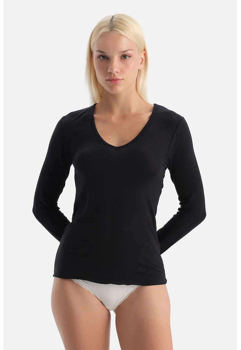 Bluza slim fit de casa din amestec de modal, Negru